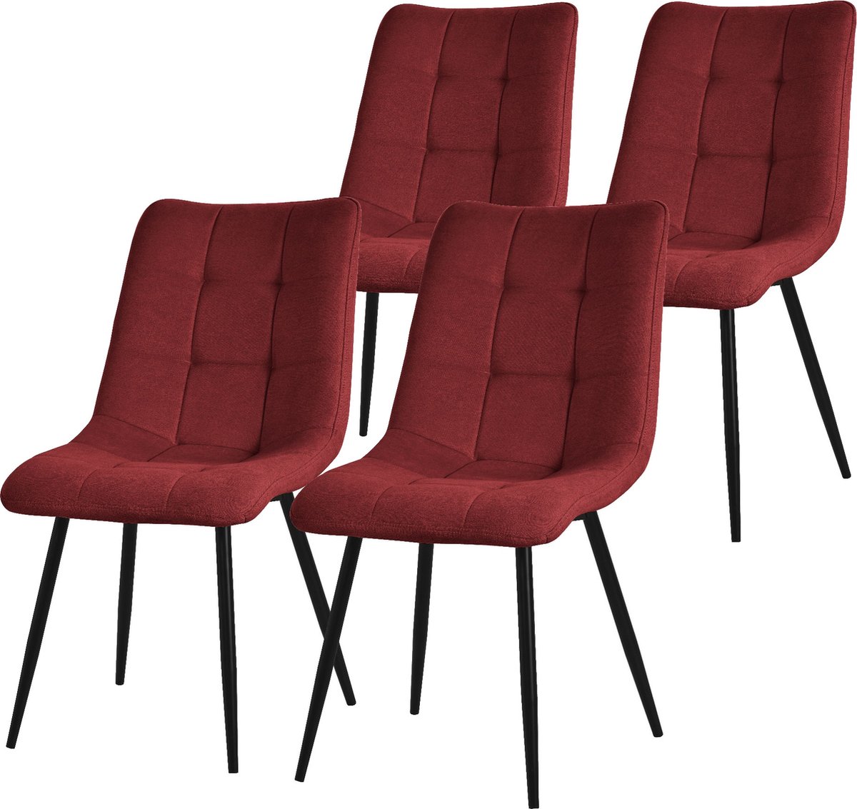 ml-design eetkamerstoelen set van 4 rood woonkamer stoelen met stoffen bekleding en zwarte metalen poten keukenstoelen met rugleuning gestoffeerde stoelen voor eetkamer woonkamer keuken kantoor Red