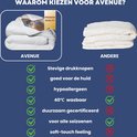 Vergelijking van Avenue dekbed (met vinkjes) en andere dekbedden (met kruisjes) voor drukknopen, huidvriendelijkheid, hypoallergeen, wasbaarheid en duurzaamheid.