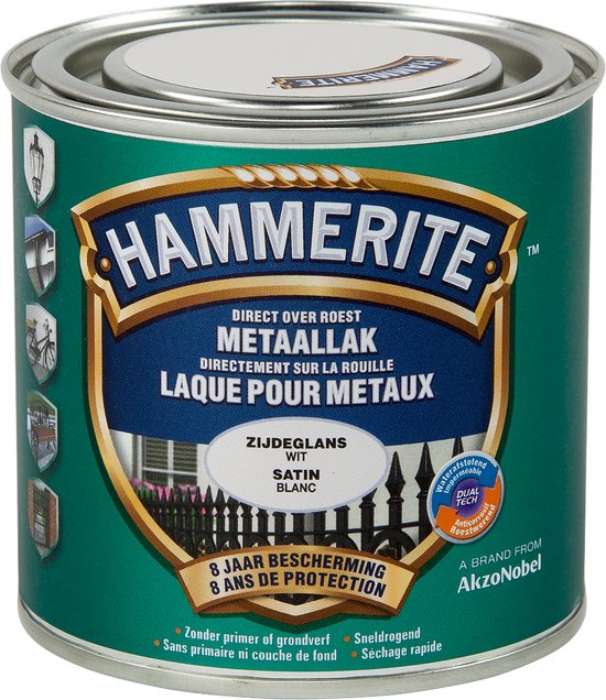 Blik Hammerite metaallak zijdeglans wit.