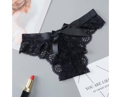 CHPN - Kanten string - 2 kanten strings - Sexy string - Sexy ondergoed - Kanten Lingerie - Zwart - Maat L - Erotisch - 2 stuks - Zwart kant