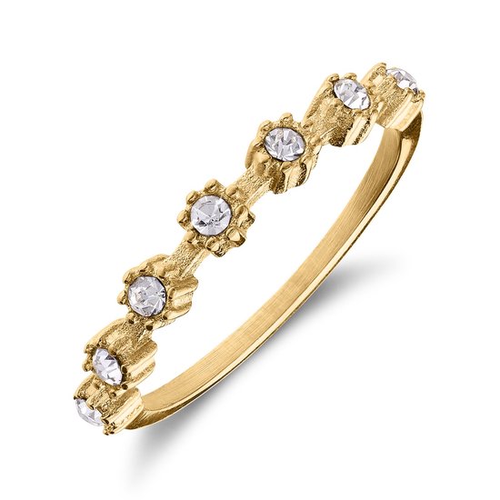 Lucardi Bague vintage femme en acier plaqué or avec zircone blanche - Ring - Acier - Doré - 15 / 47 mm