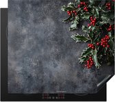 KitchenYeah® Inductie beschermer 60x52 cm - Winter - Hulst - Kerst - Beton print - Kookplaataccessoires - Afdekplaat voor kookplaat - Inductiebeschermer - Inductiemat - Inductieplaat mat - Keuken decoratie
