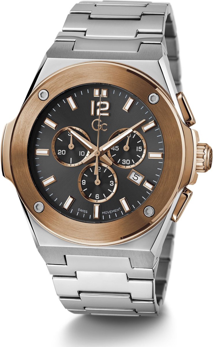 GC Heren Horloge Z33002G2MF Staal Bi-color Swiss Made Quartz Chronograaf