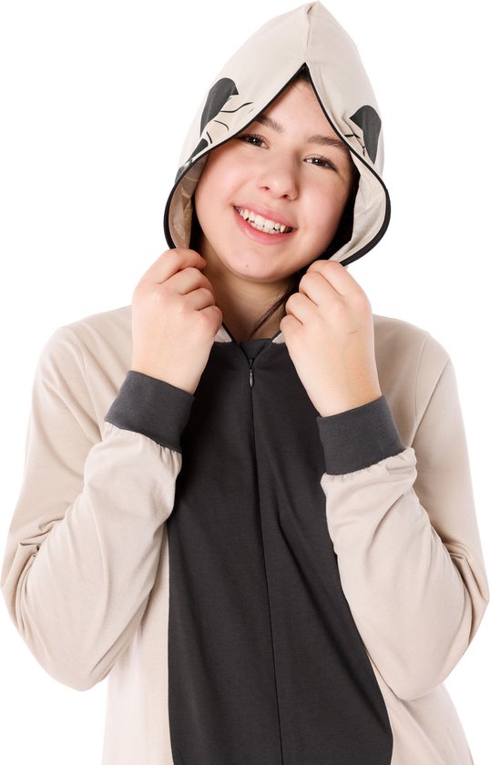 Ladeheid Meisjes Overal slapen Pyjama - met Capuchon - Lange mouwen - Lange broek - Katoen - LA-LA40-233-PJ - Beige Mop - 170