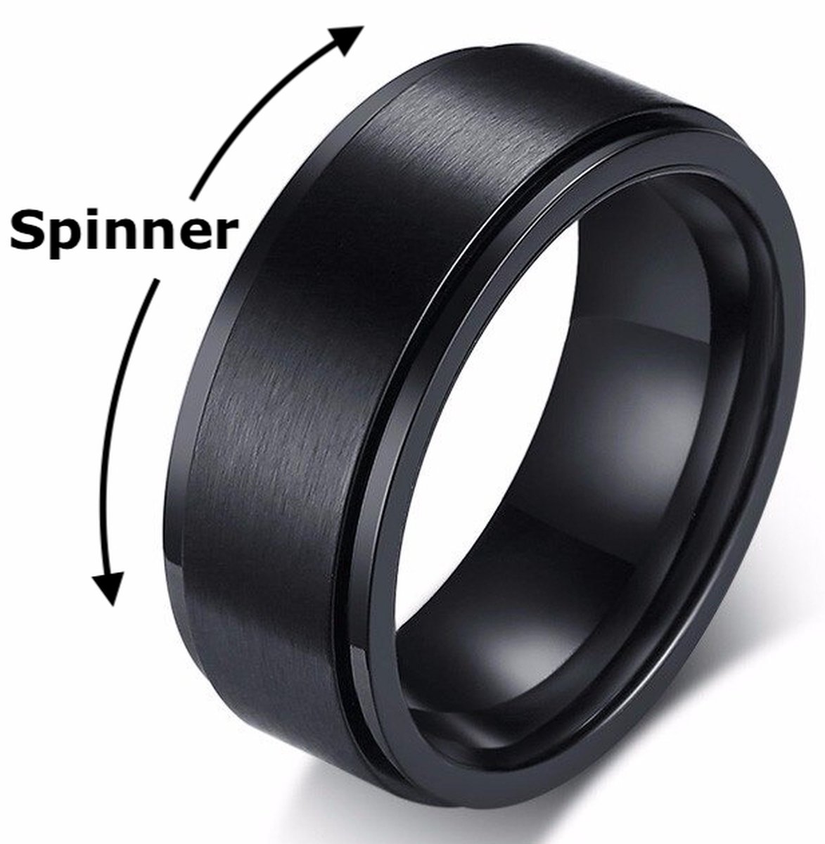 Fidget Ring Zwart - Anxiety Ring - Fidget Toy Om Je Vinger! - Staal - Ringen Heren Dames - Papa Cadeau Voor Mannen - Vaderdag