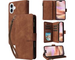 Luxe Telefoonhoesje geschikt voor Apple iPhone 16 Plus | Hoogwaardig Leren Bookcase | Lederen Wallet Case | Luxe Uitstraling | Pasjeshouder 6 stuks | Cognac Bruin