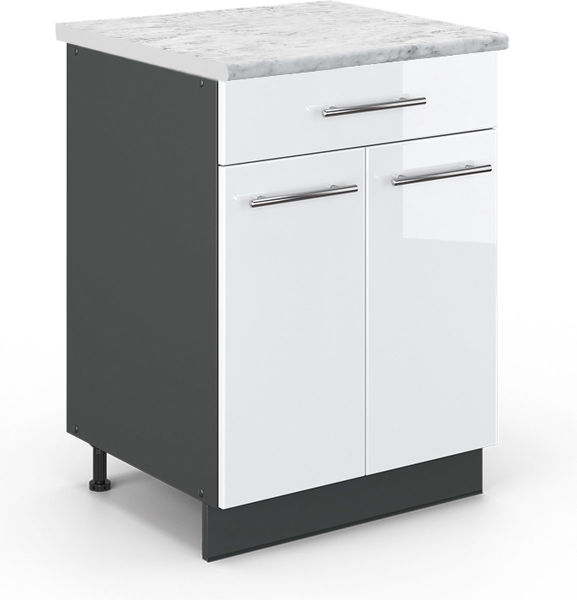 Vicco Fame-Line Keukenonderkast – 60 cm met lade, WB Marmer Wit Hoogglans
