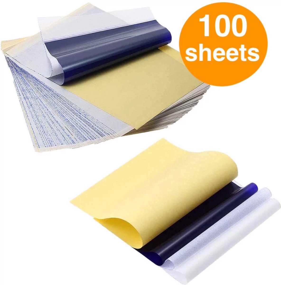 Professioneel tattoo transferpapier voor thermische printer en handmatige tatoeage ontwerpen | Carbonpapier | Overtrekpapier voor Tattoo Ontwerpen | Thermisch Printpapier | Transfer Machine Printer Accessoires - 100 Sheets