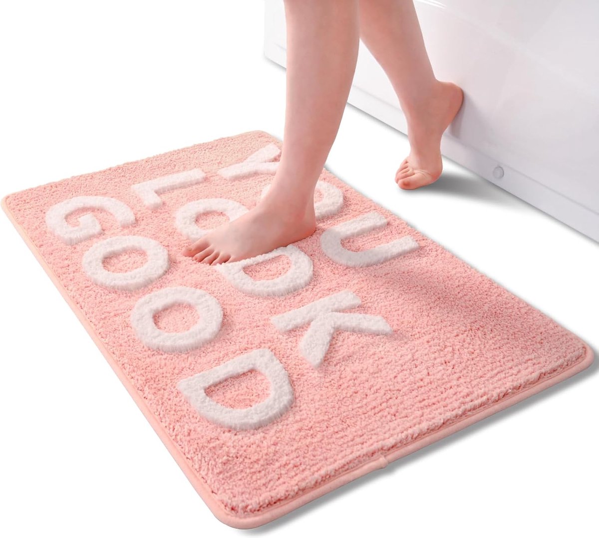 JGS ® Charmante Roze en Witte Badkamermat met Schattig Ontwerp en 3D Effect, Antislip en Wasbaar