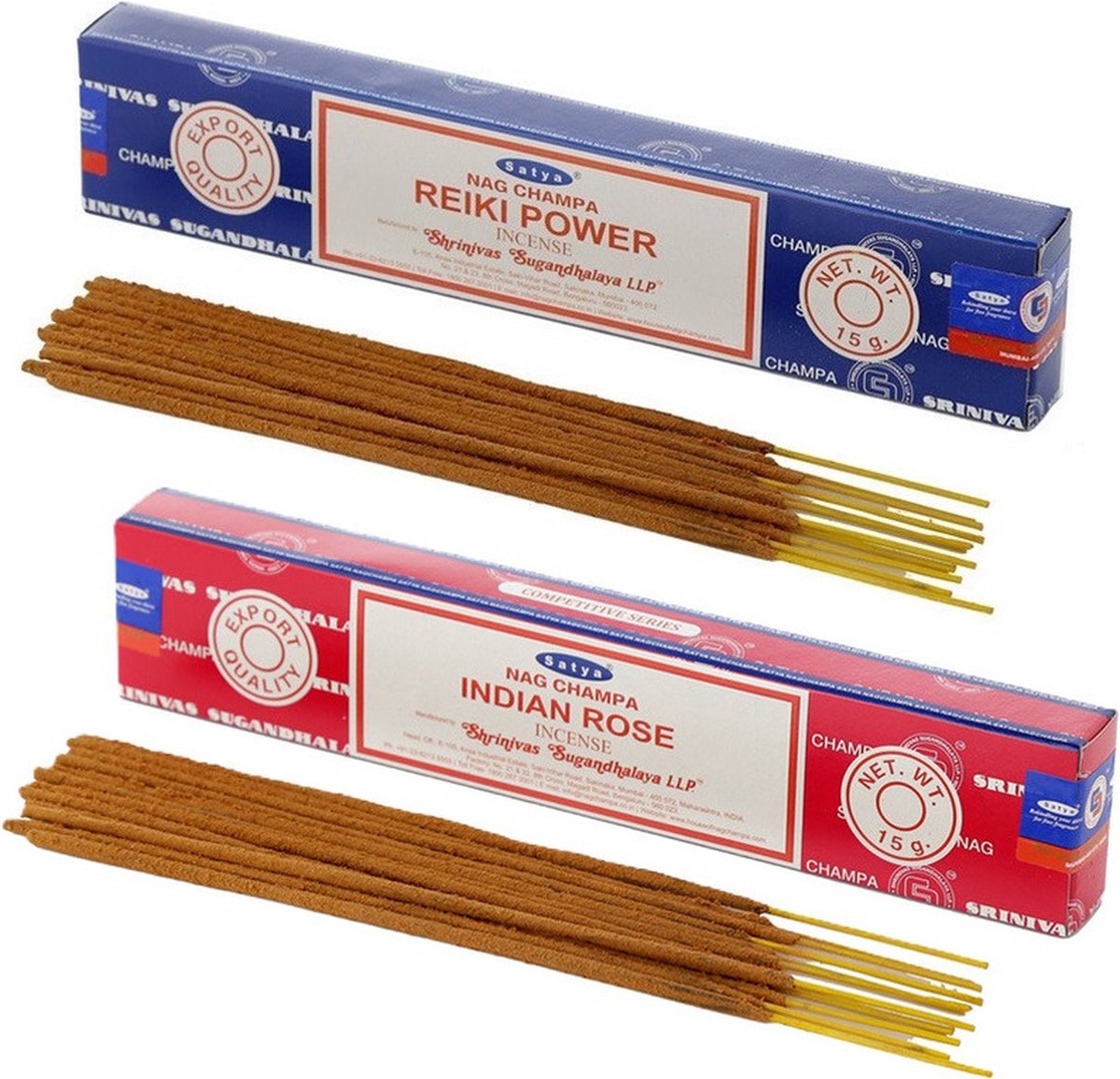 Satya Wierook cadeauset - 2x geurstokjes - Reiki Power en Rozen geur - Meditatie Kersenrood