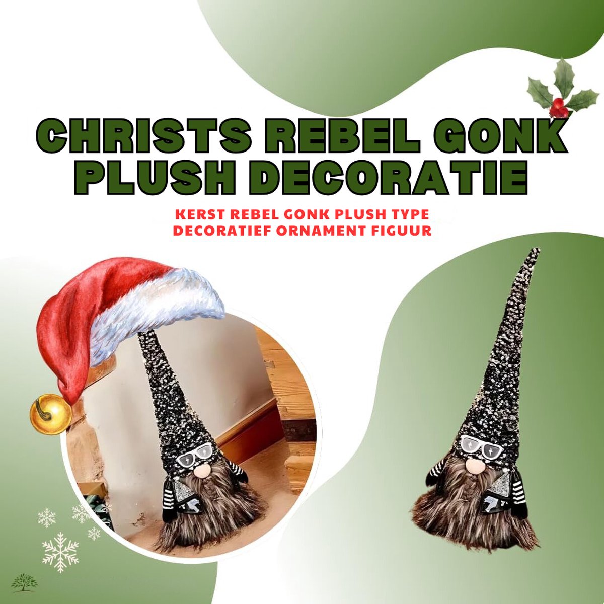 Vrolijke 55 Cm Staande Rebel Gonk: Sparkle Pluche Kerstman Voor Feestelijke Woondecoratie!