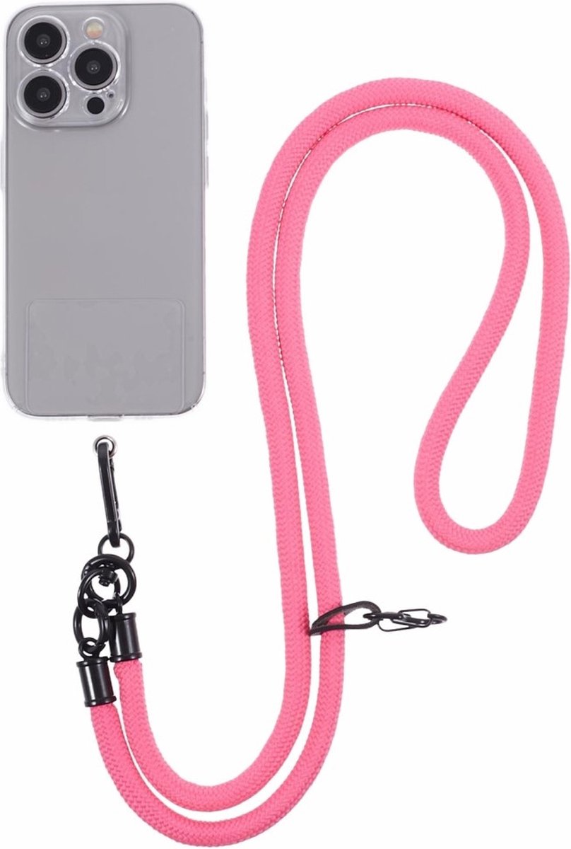Coverup Crossbody Telefoonkoord 120cm met Sleutelhanger - 8mm Nylon Koord - Roze