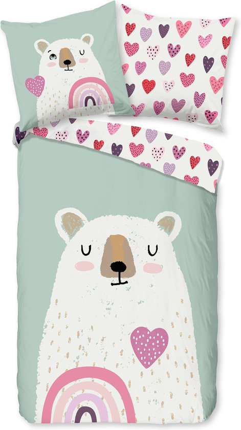 Alpine Patchwork 100% geborsteld katoen flanel hart dekbedovertrek en 2 kussensloop beddengoed bedset, rood/meerkleurig, tweepersoons