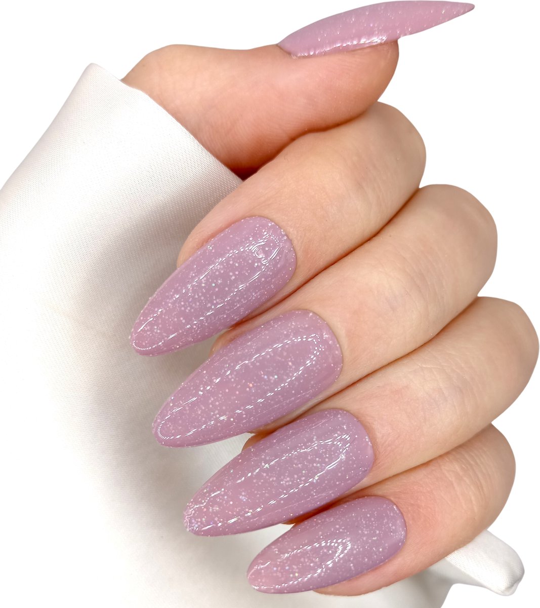 Plaknagels - Nepnagels - B-48 - SD Press on Nails - Nagelset 20 Nagels - Nude Mauve Shimmer - Gellak - Nagellak - Lang Stiletto Nageltips - Nepnagels met Lijm - Kunstnagels - Nail Art - Handmade - Valse nagels - Nagelvijl - Accessoires - Lange Nagels