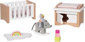 Poppenhuismeubeltjes: DESIGN KINDERKAMER, 12-delig, 10,2x6x5,5cm (bed), beukenhout en stof, 3+