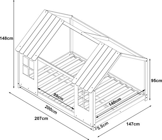 Lit enfant Tostedt lit cabane pin gris et blanc 140x200 cm [en.casa]