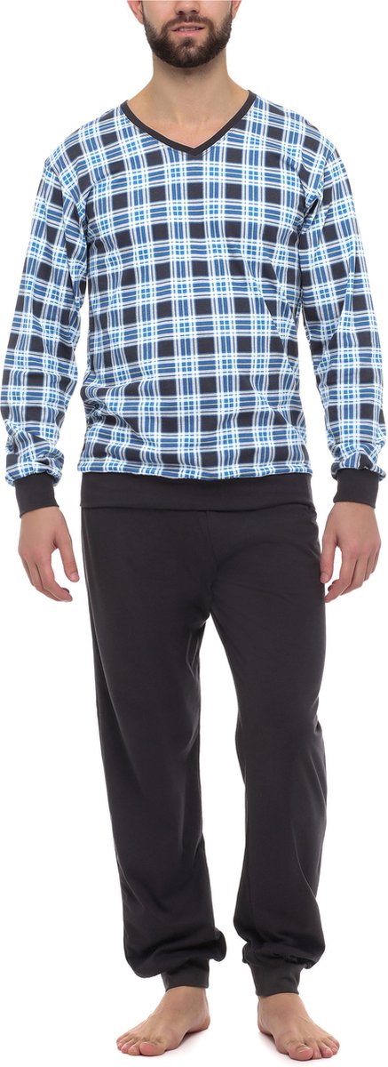 Timone Heren Pyjama - Lang mouwen – Lang broek - Katoen – Geruit4 Grafiet – S - TI-TI30-107-PJ