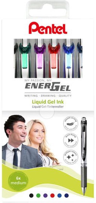 Gelschrijver Pentel BL77 Energel medium assorti 6 stuks
