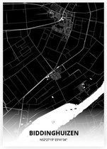 Biddinghuizen plattegrond - A4 poster - Zwarte stijl