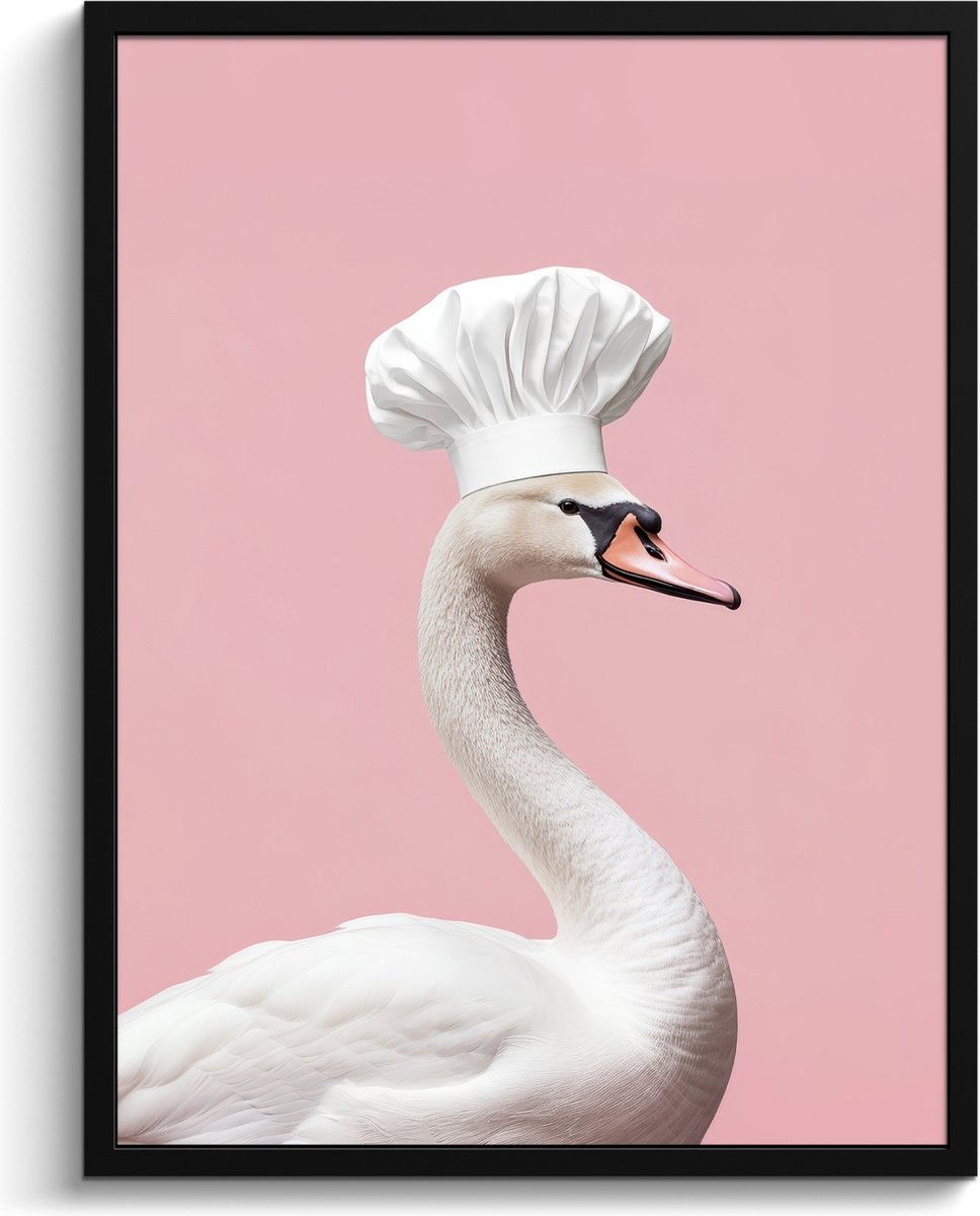 FrameYourWall Fotolijst inclusief poster - Posterlijst 60x80 cm - Posters - Zwaan - Koksmuts - Mooi - Klassiek - Foto in lijst - Keuken decoratie muur - Wanddecoratie accessoires - Muurdecoratie - Schilderijen Koksmuts - Zwaan