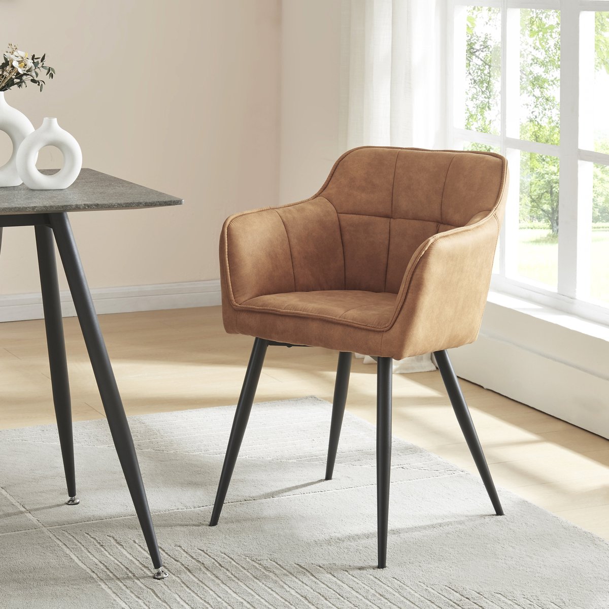 Eetkamerstoel Birmingham set van 4 fauteuils bruin en zwart [en.casa]
