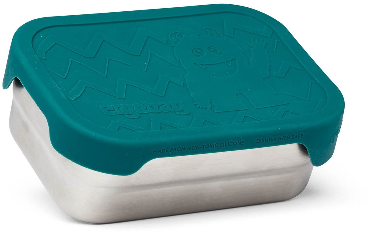 ergobag Lunchdoos Edelstahl-Brotdose Monster Zilverkleurig Groene