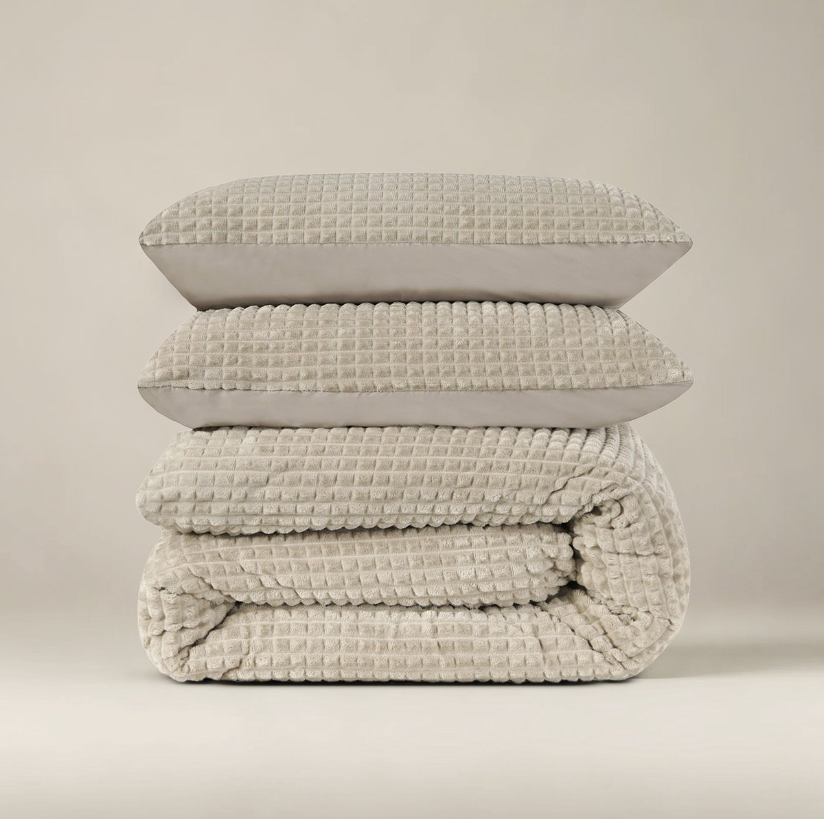 Sleeptime Check Teddy Dekbedovertrek - Lits-Jumeaux - 240X200/220 + 2 x kussenslopen 60x70 - Taupe Checked Taupe