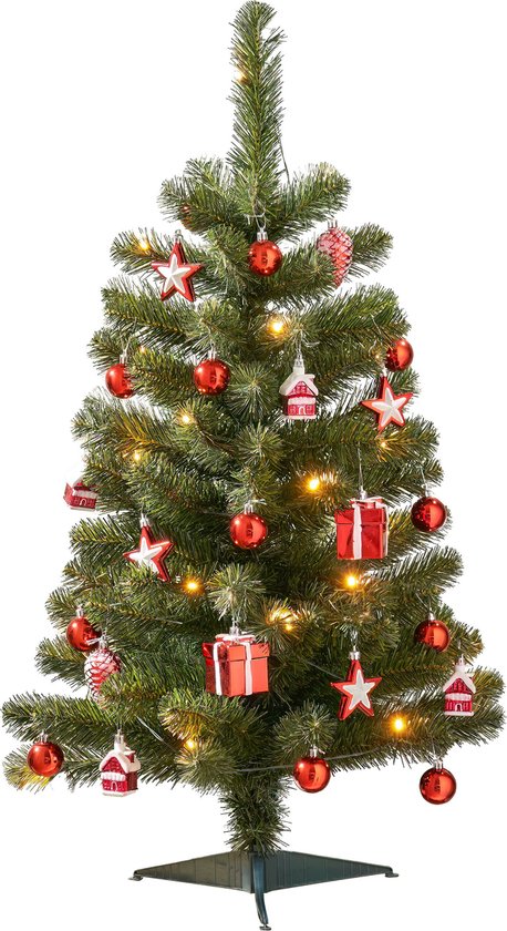Black Box Trees Joy Kunstkerstboom met 26 Ornamenten en LED Verlichting - H90 x Ø50 cm - Groen, Rood