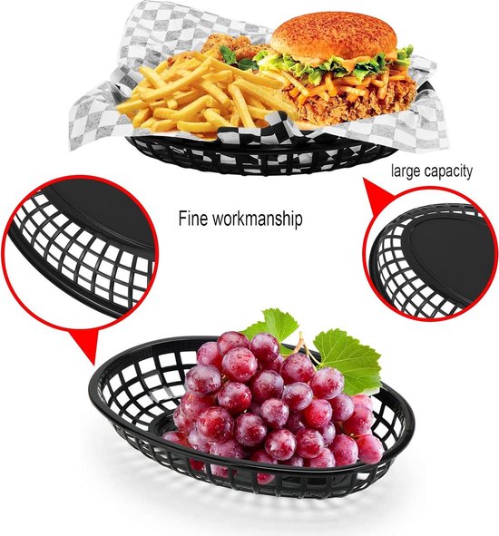 HEIYUET 40 stuks Fast Food manden zwart, 23 x 14,5 x 4 cm kunststof HEIYUET 40 stuks Fast Food manden zwart, 23 x 14,5 x 4 cm kunststof