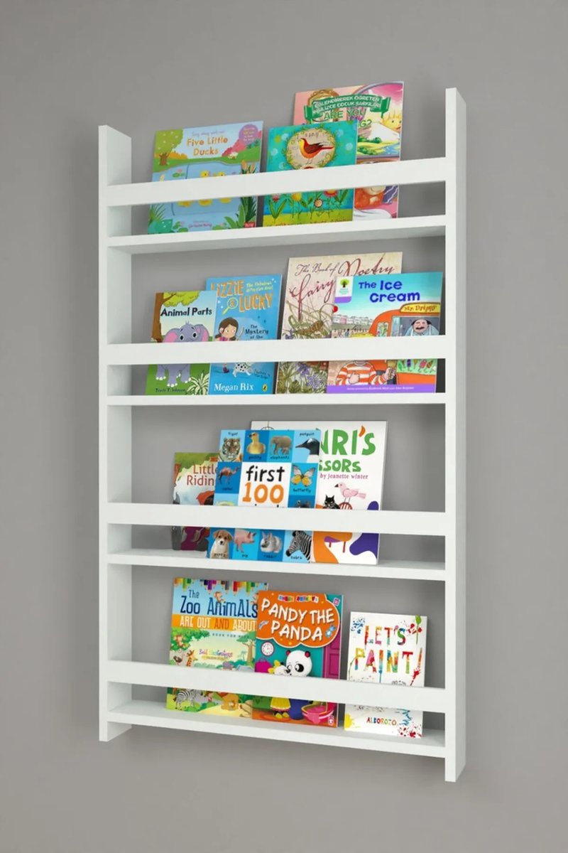 Nestly - Boekenkast Kind - Boekenrek Kind - Boekenrek Kinderkamer - Kinderboekenkast - Montessori Boekenkast - 4 Niveaus - 120 x 74 cm - Wit