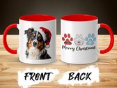 Shepherd Australian , tasse de Noël de berger australien chien avec rouge à l'intérieur du chapeau de Père Noël tasses de joyeux Noël cadeau tasse à café drôle tasses de chien cadeau unique pour les amoureux des chiens
