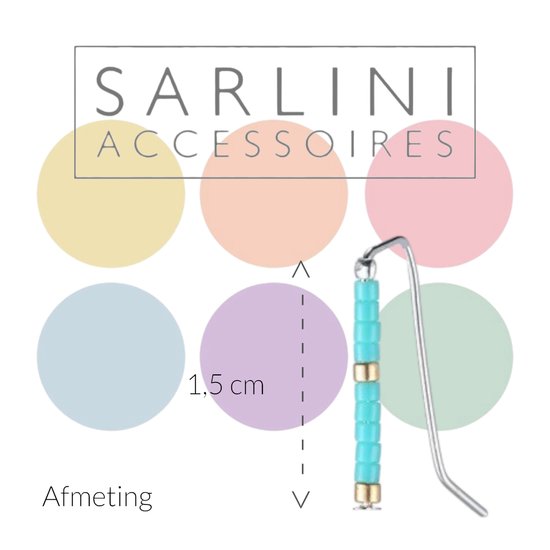 Accessoires SARLINI - Petites boucles d'oreilles droites et/ou earliners (earclimber) tendance - Petites perles rasin Blauw turquoise / Goud - longueur 1,5 cm - métal argenté - adultes jeunes enfants - femmes filles - casual