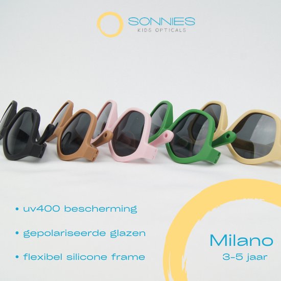 Sonnies - Kinderzonnebril Milano Nero - Leeftijd 3-5 jaar - gepolariseerde glazen voorzien van UV400 bescherming - lichtgewicht frame - buigzaam en flexibel - jongens en meisjes - kinder zonnebril - kleur zwart van Sonnies — afbeelding 3