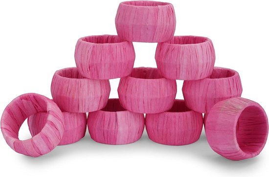 Ronds de serviette en rotin violet faits à la main, usage quotidien, décoration de table, cadeaux 15 pouces-12 (12 roses)