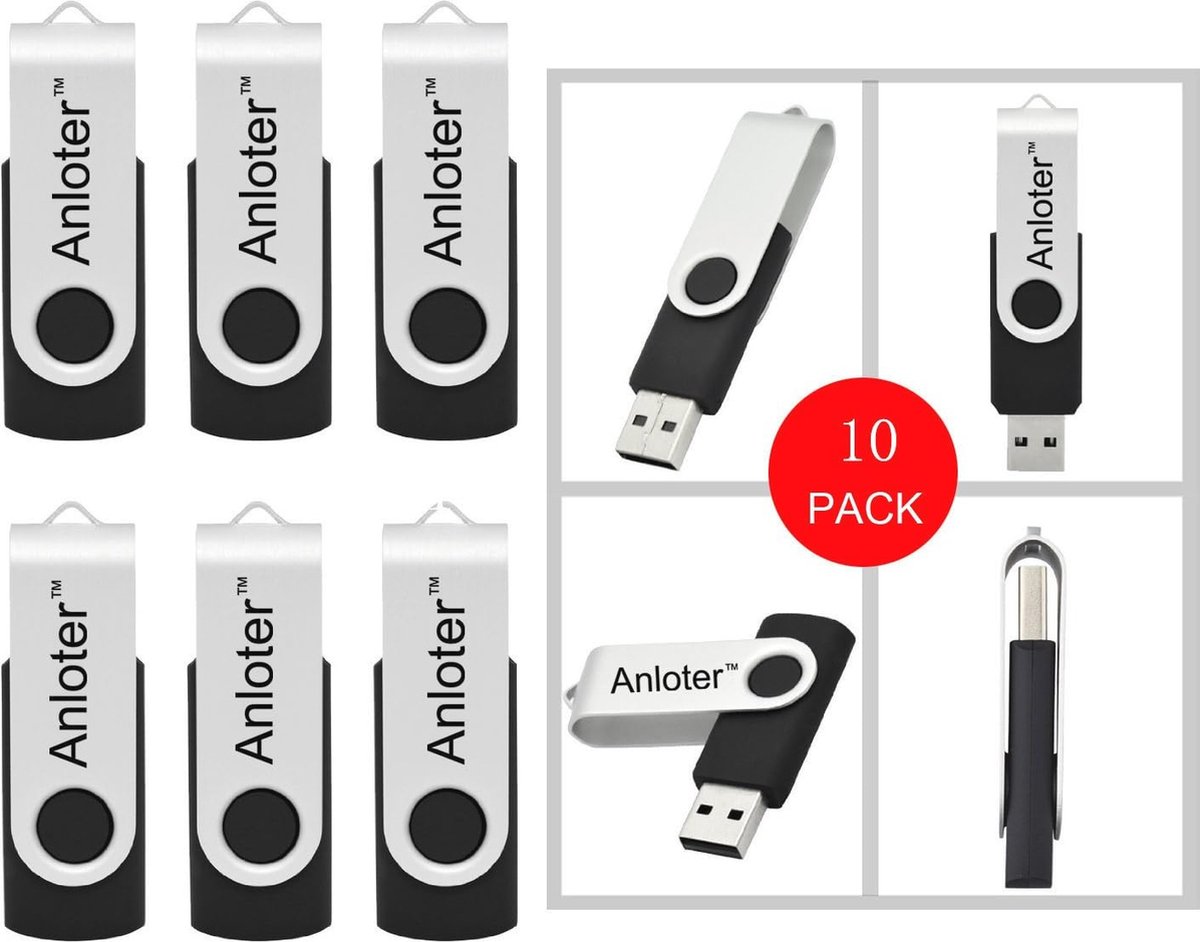 Image of 10 Pack Draaibare Ontwerp USB Flash Drive - 4GB Zwart