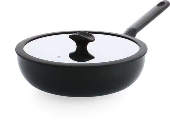 Wok BK Enjoy - Ø 28 cm - couvercle - sans PFAS - noir - poignée de refroidissement - passe au four jusqu'à 160°