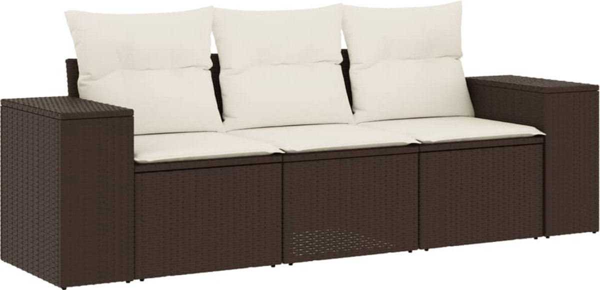 vidaXL 3-delige - Loungeset - met - kussens - poly - rattan - bruin