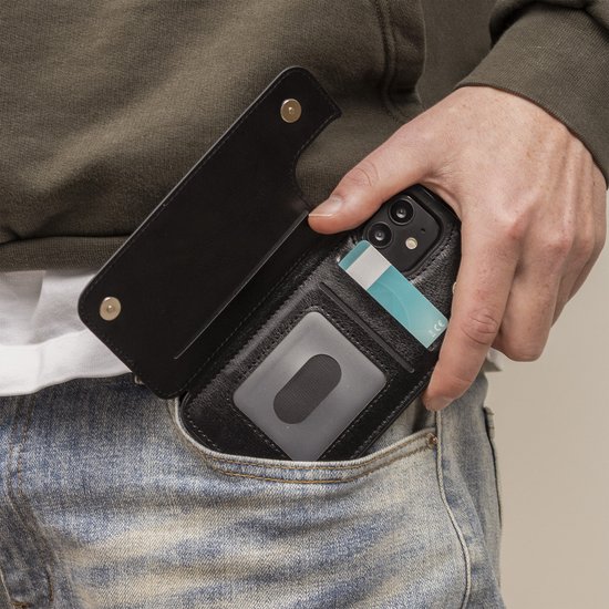 Étui portefeuille ShieldCase Convient pour Apple iPhone 12 Mini - 5,4 pouces - noir + protecteur d'écran en verre