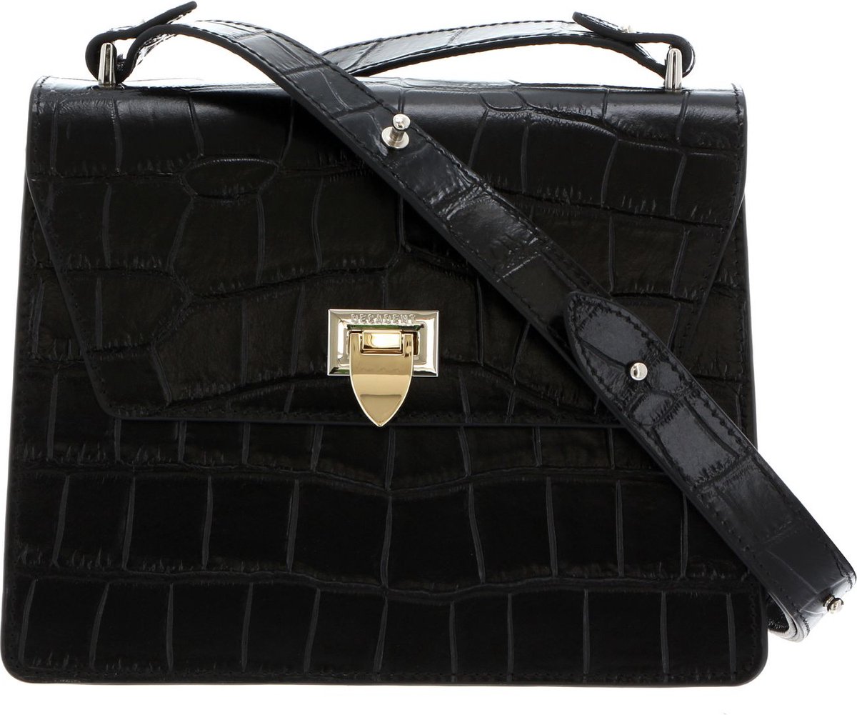 DECADENT Leren Schoudertas Avondtas Nadia Crossover Croco Black Zwart