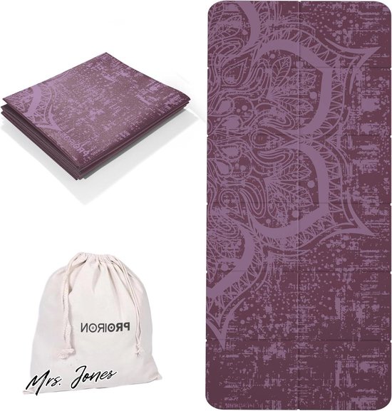 Mrs. Jones Opvouwbare Reisyogamat Anti-slip 173 cm x 61 cm x 2 mm - Gymnastiekmat met Tas .
