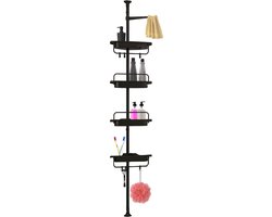 Brixy Doucherek - Telescopisch - 85-305 cm - Zonder Boren - Vloer Tot Plafond - 4 Plankjes - 3 Haken - Zwart Brixy Doucherek - Telescopisch - 85-305 cm - Zonder Boren - Vloer Tot Plafond - 4 Plankjes - 3 Haken - Zwart