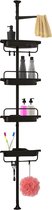Support de Douche Brixy - Ajustable - 85-305 cm - Sans Embouts - Sol au Plafond - 4 Etagères - 3 Crochet - Zwart