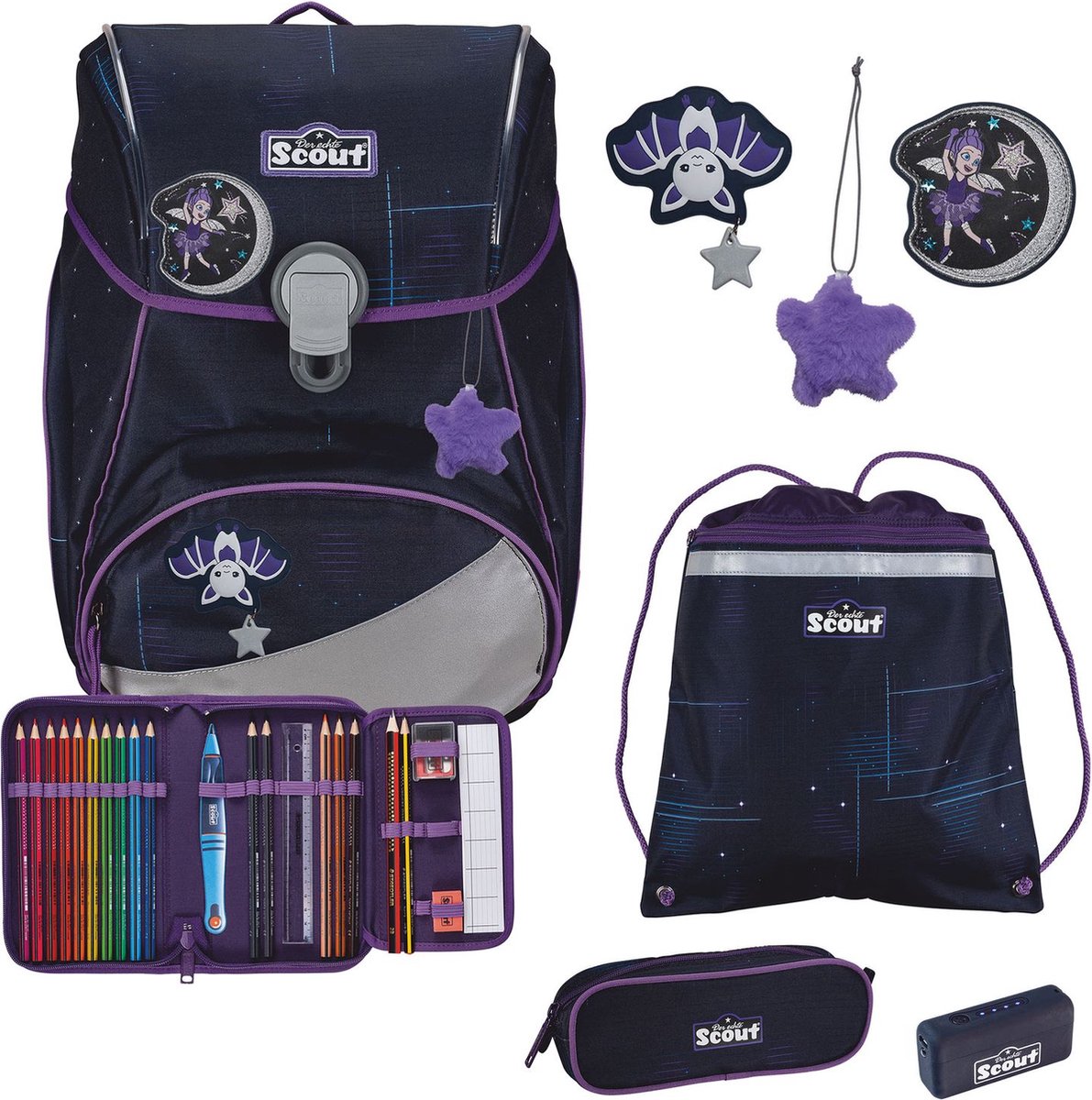 Scout Schooltas Safety Light Alpha Set 4-delig Spooky Starlight Donkerblauw