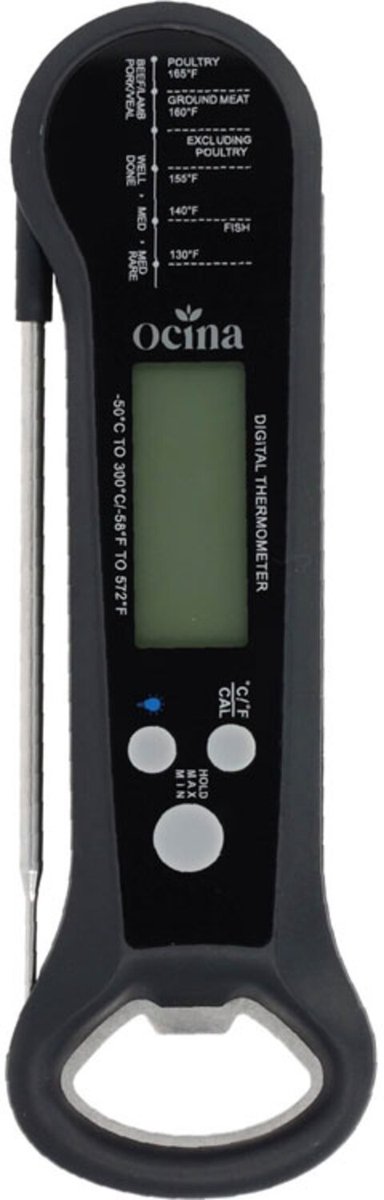 Ocina Vleesthermometer - BBQ Thermometer - Digitaal - Bieropener - Zwart