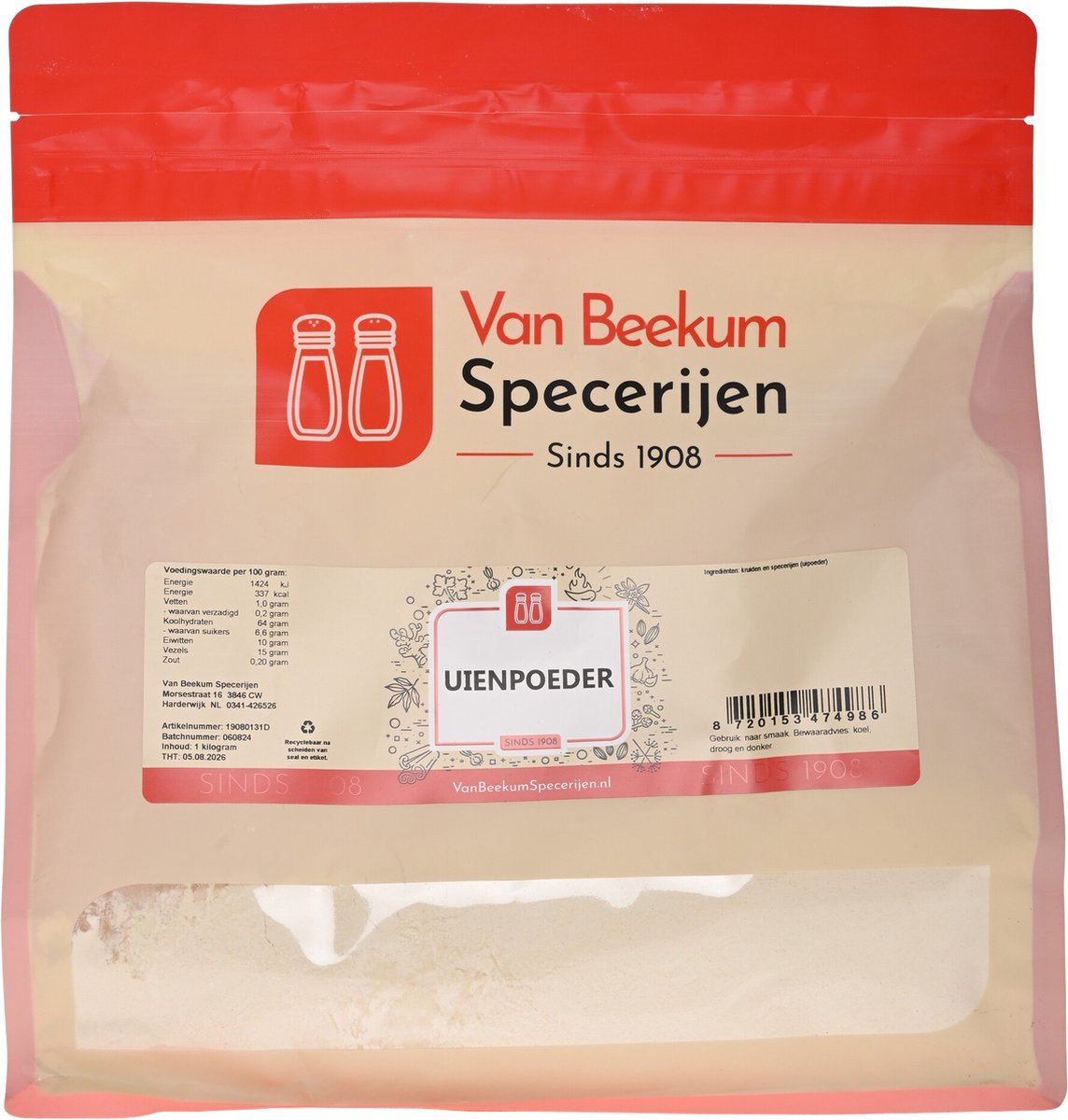 Goedkoopste Van Beekum Specerijen - Uienpoeder - 800 Gram (hersluitbare stazak