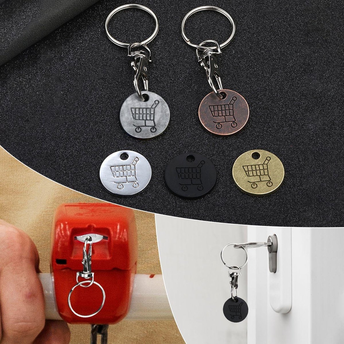 Jetons Caddie Métal - Lot De 8 - Mousquetons Pratiques - Couleurs Rétro - Pour Supermarché Et Courses