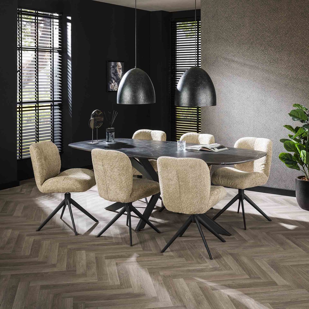 Dimehouse Eettafel Mysha Deens Ovaal Melamine 215x105 cm - Hout met melaminehars - Modern - Deens ovaal Zwart