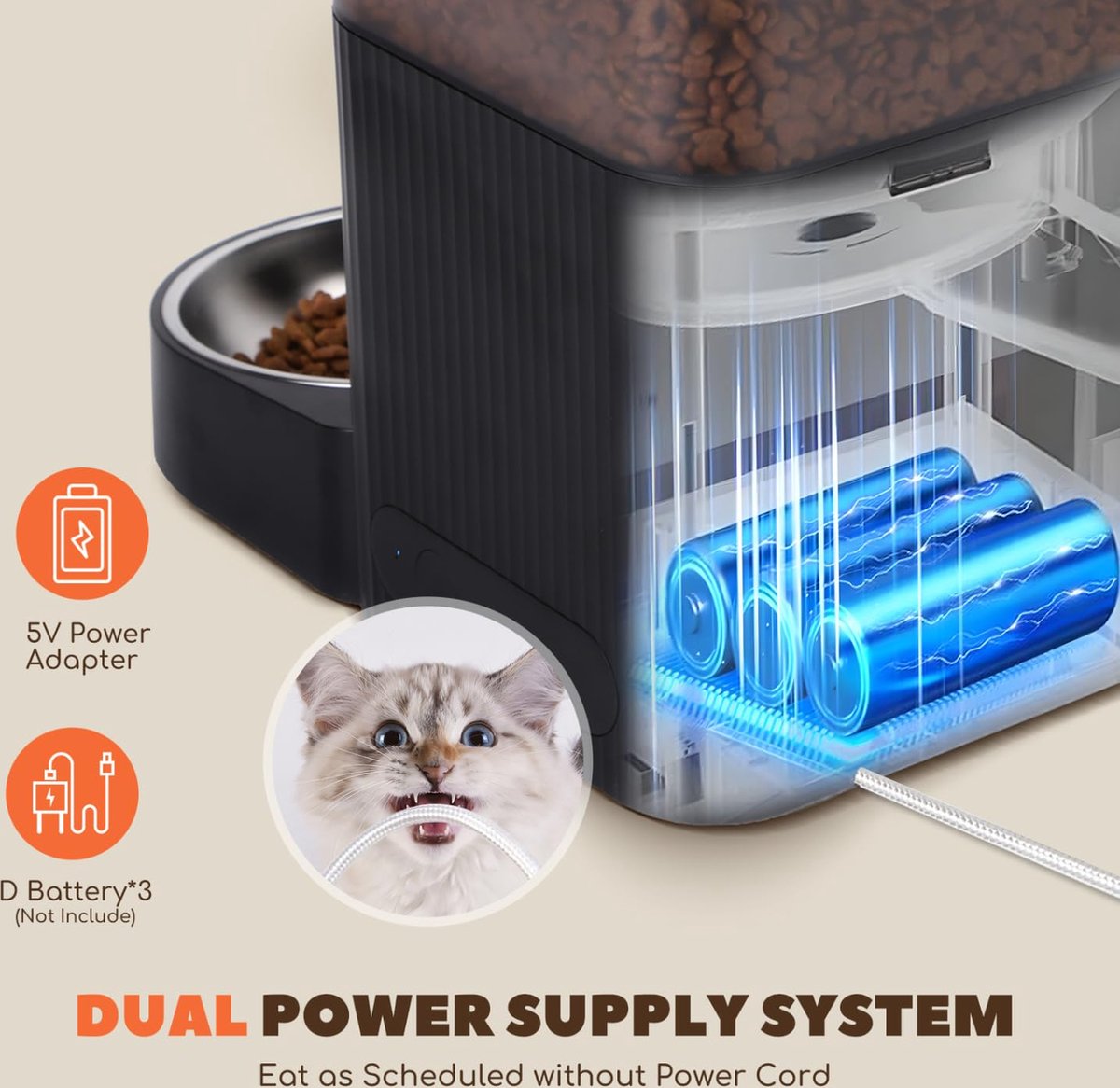 Afbeelding 2 van Nobleza Automatische Voerbak - Voerautomaat met App - voor Kat en Hond - 4,2 L - Zwart