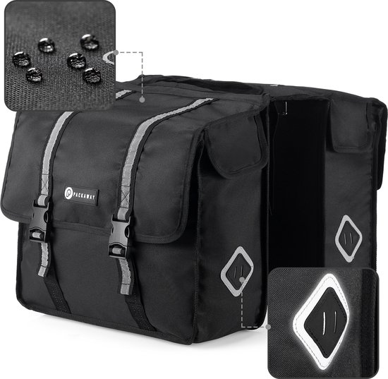 Packaway Dubbele Fietstassen - Waterdicht Fietstassen Elektrische Fiets - Reflectie - Zwart 36 Liter — afbeelding 4