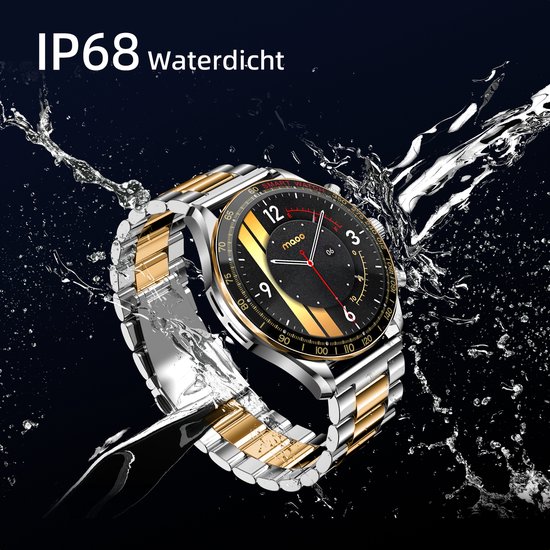 Maoo Titan AMOLED Smartwatch Heren - Special Edition - Stainless Steel en 2 TPU bandjes - Stappenteller - Hartslagmeter - Slaapmonitor - Multisport - Geschikt voor Android en iOS - Zilver en Goud